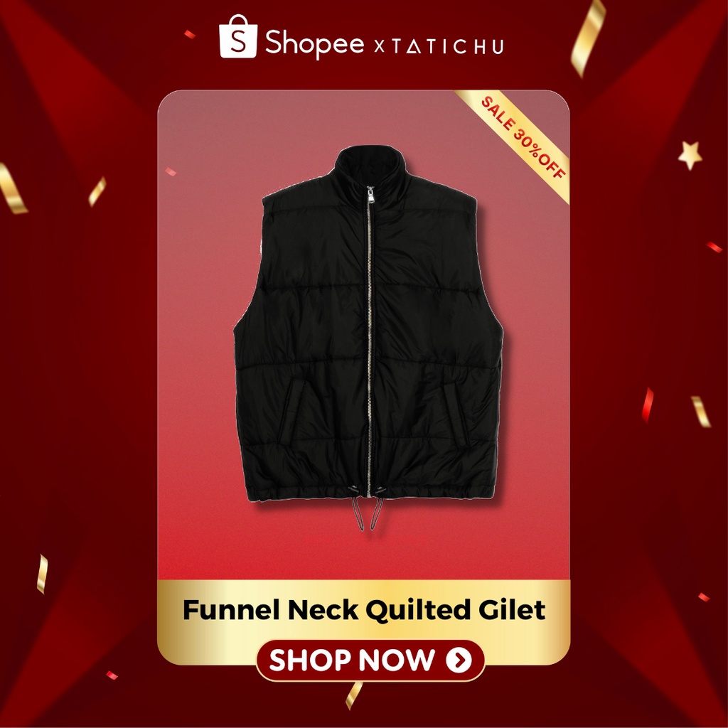 TATICHU - Áo khoác chần bông không tay dây rút - Funnel Neck Quilted Gilet - Áo khoác chần bông không tay dây rút.