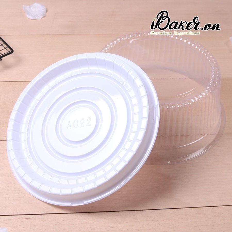 Hộp nhựa tròn đựng bánh 18cm đế trắng A022