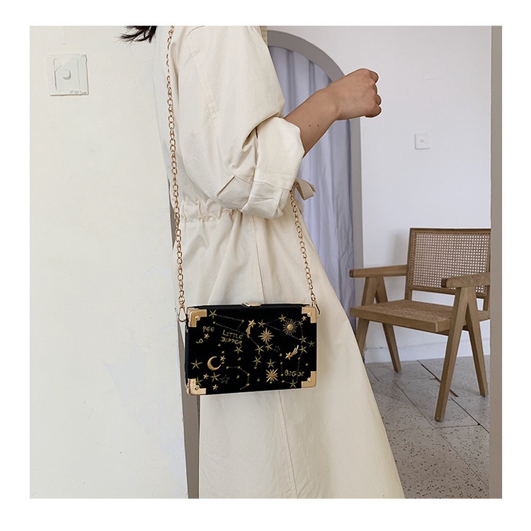 Túi Hộp Đeo Chéo Vai Bằng Nhung Họa Tiết Thêu Ngôi Sao Thời Trang Hàn Quốc Mới 2023
