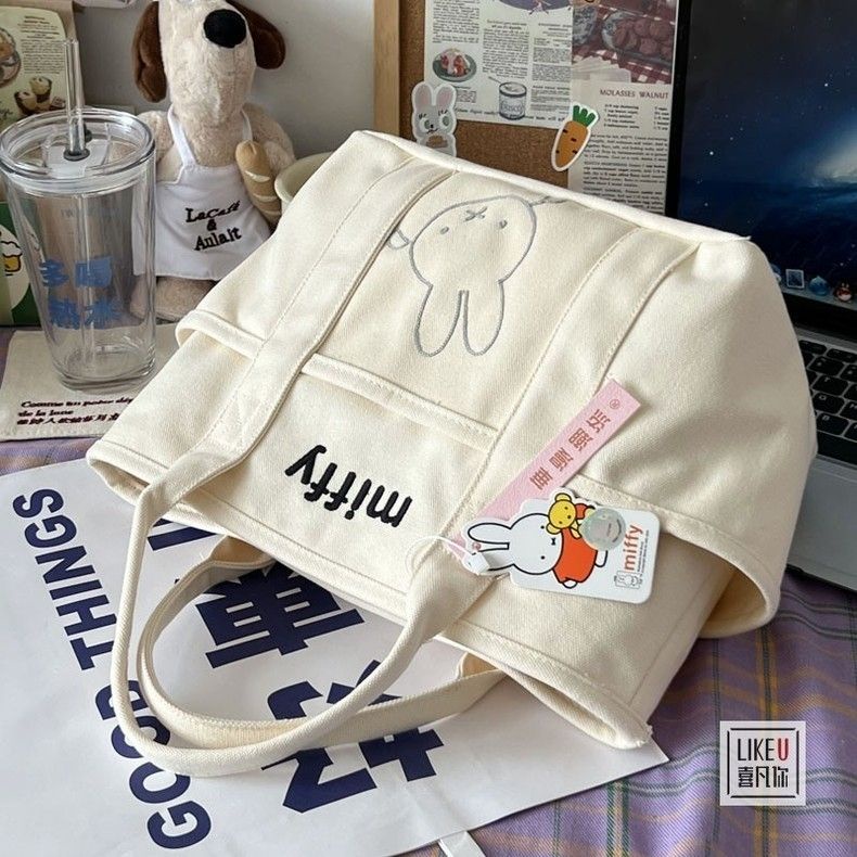 Túi Xách Tote Vải Canvas Dày In Hoạt Hình Thỏ Miffy Dễ Thương