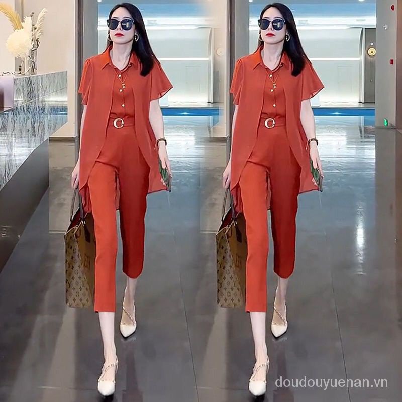 Bộ Đồ Thể Thao Vải Voan Tay Ngắn Dáng Rộng Thời Trang Mùa Hè 2022 Cho Bạn Gái