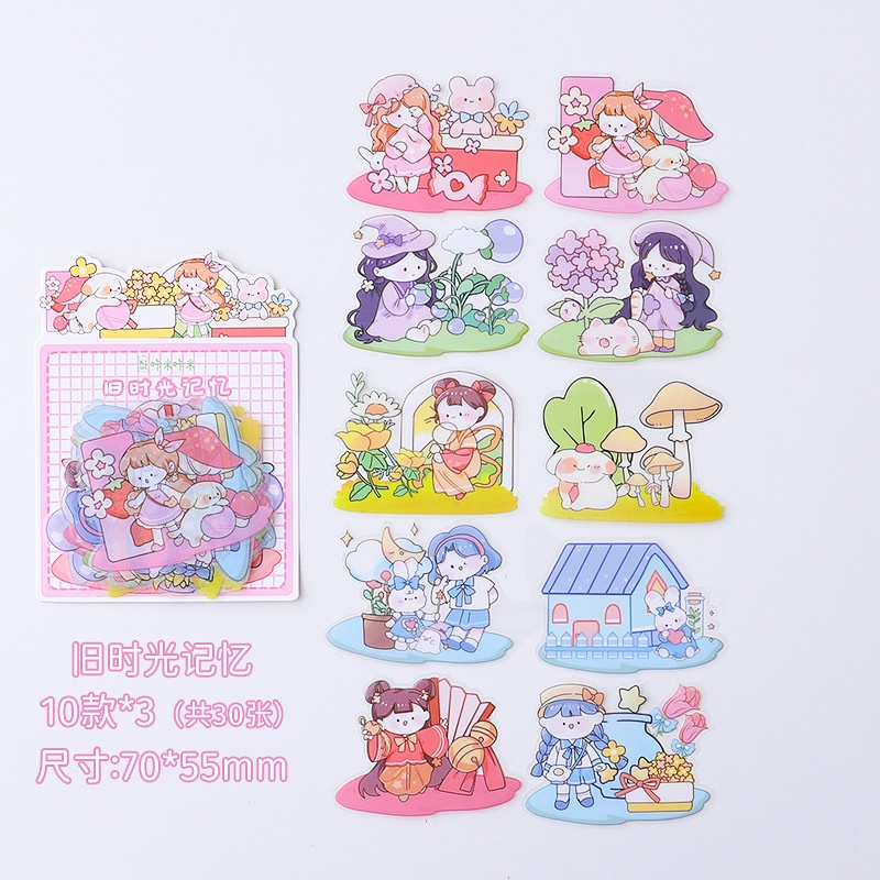 Bộ 30 Miếng Dán PET Chống Nước Họa Tiết Hoạt Hình Dễ Thương Trang Trí Sổ Tay diy