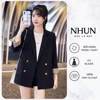 Áo blazer nữ NhunFashion Áo vest nữ công sở khoác ngoài cúc đồng tay lật phong cách Hàn Quốc trẻ trung năng động N69