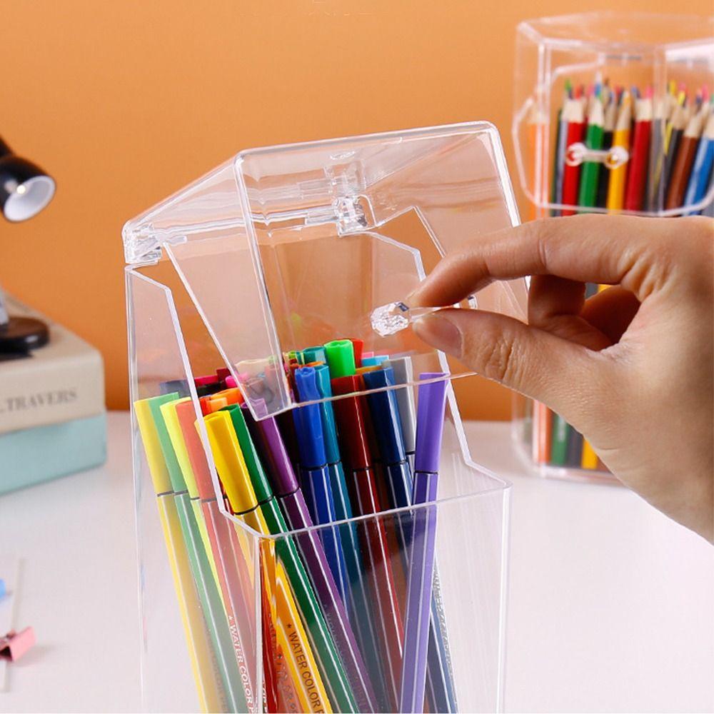 Hộp Đựng Bút Bằng Acrylic Trong Suốt Màu Cầu Vồng Sức Chứa Lớn Sắp Xếp Gọn