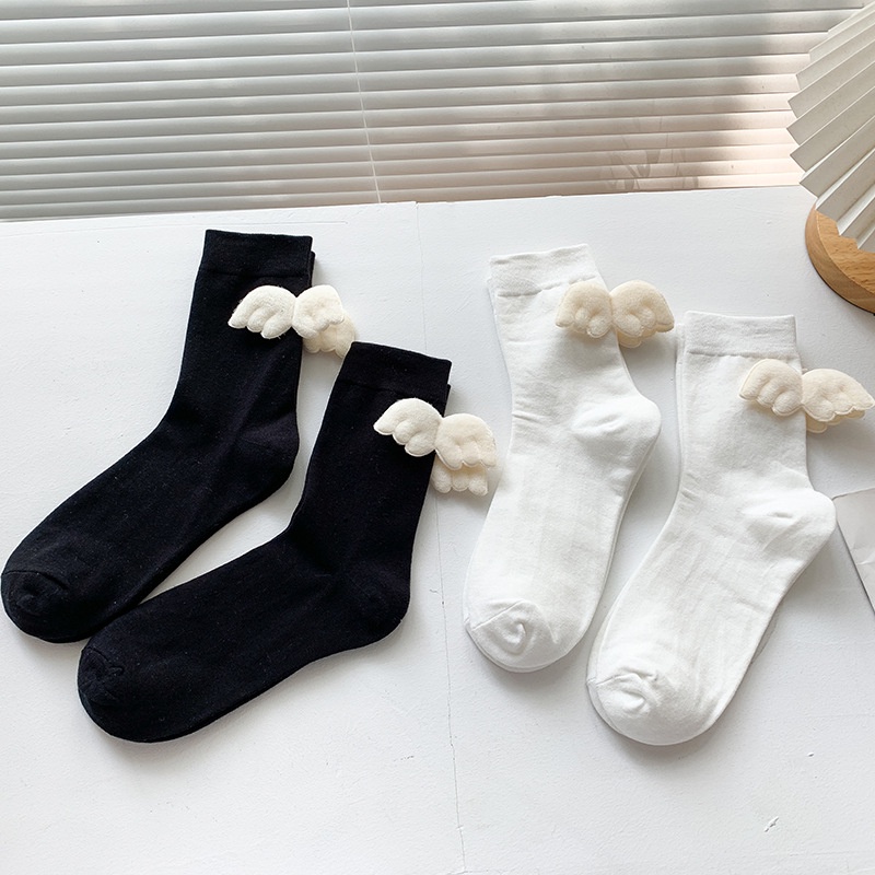 Vớ Cổ Trung Màu Trơn Đính Cánh Thiên Thần Ngọt Ngào Dễ Thương Phong Cách Lolita Nhật Bản Cho Nữ