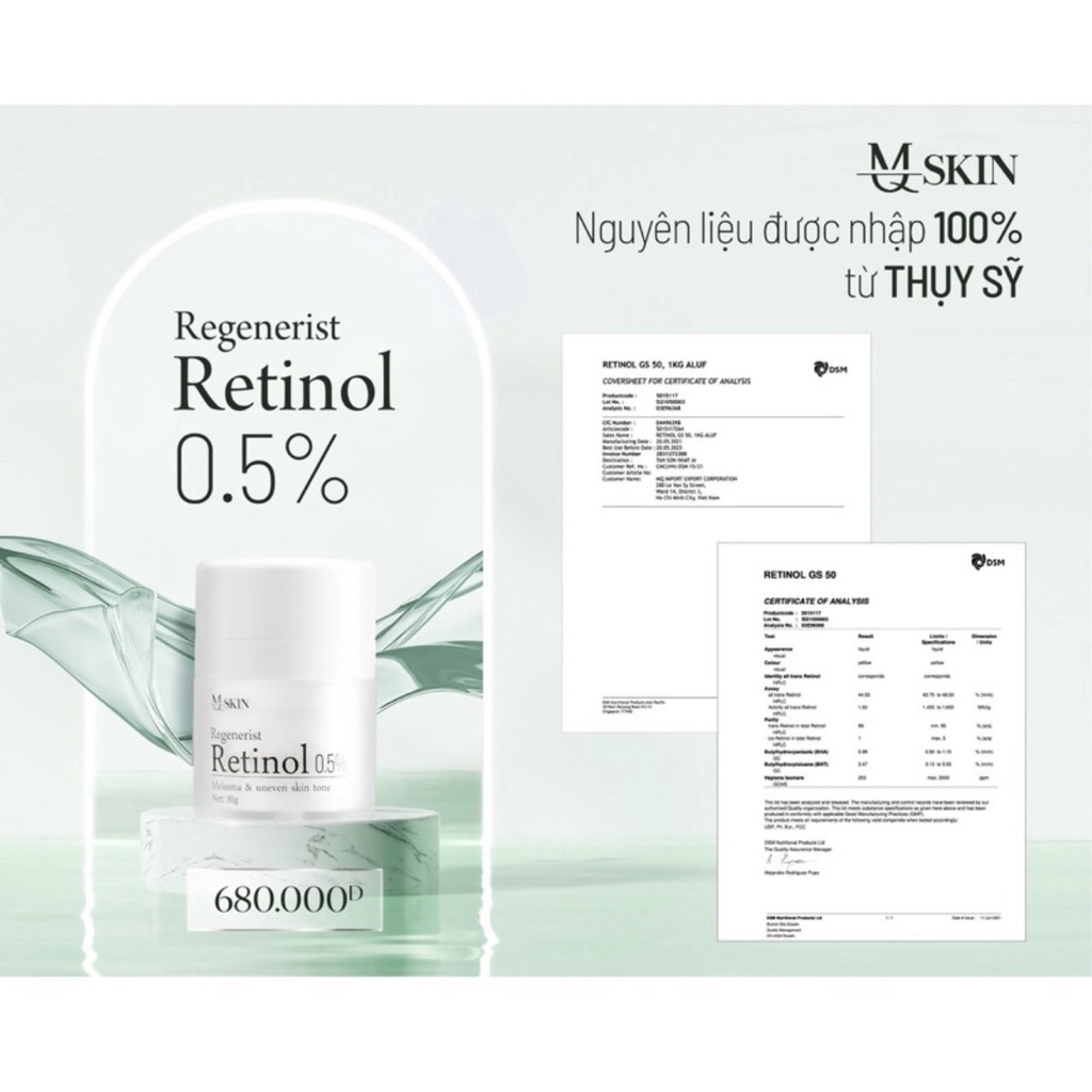 Combo tiết kiệm kem Face Retinol MQ SKIN 0,5% + Kem dưỡng phục hồi da B5 MQSKIN chính hãng