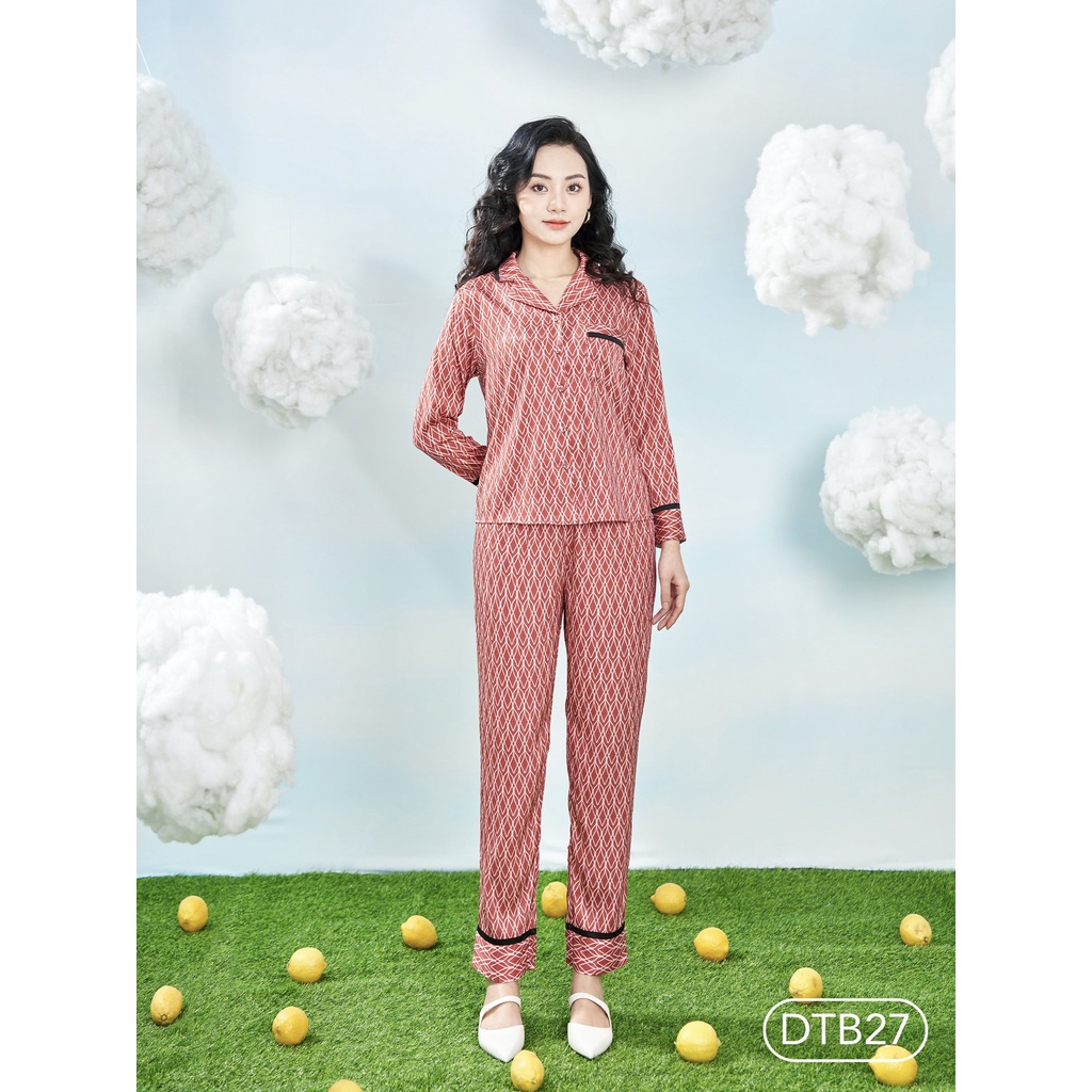 Bộ ngủ satin ZAM LUXURY - DTB27 - Dài tay họa tiết