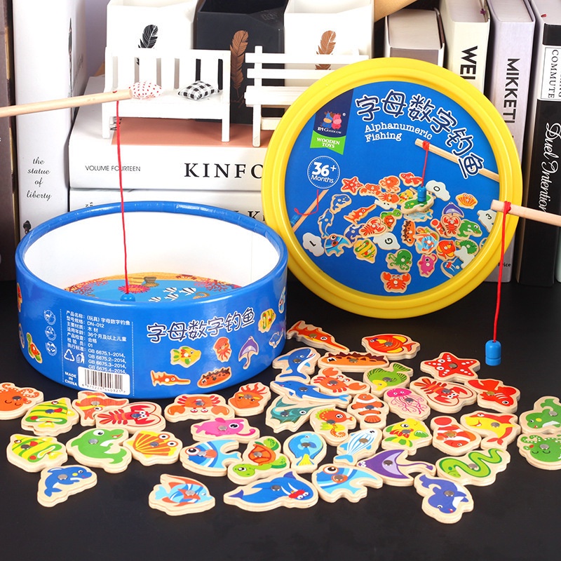 Đồ chơi montessori rèn luyện kỹ năng câu cá nam châm 40 pcs kết hợp học chữ và số phát triển toàn diện cho bé