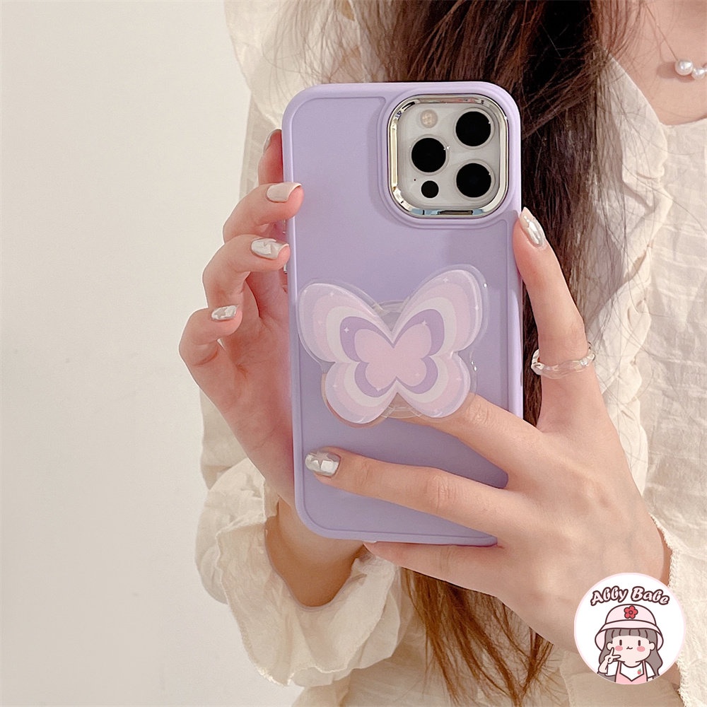 Ốp Điện Thoại TPU Mềm Bo Viền Hình Bướm Màu Tím Tarot Gắn Giá Đỡ Kim Loại Bóng Cho IPhone 14 Pro Max 13 12 11 Pro Max