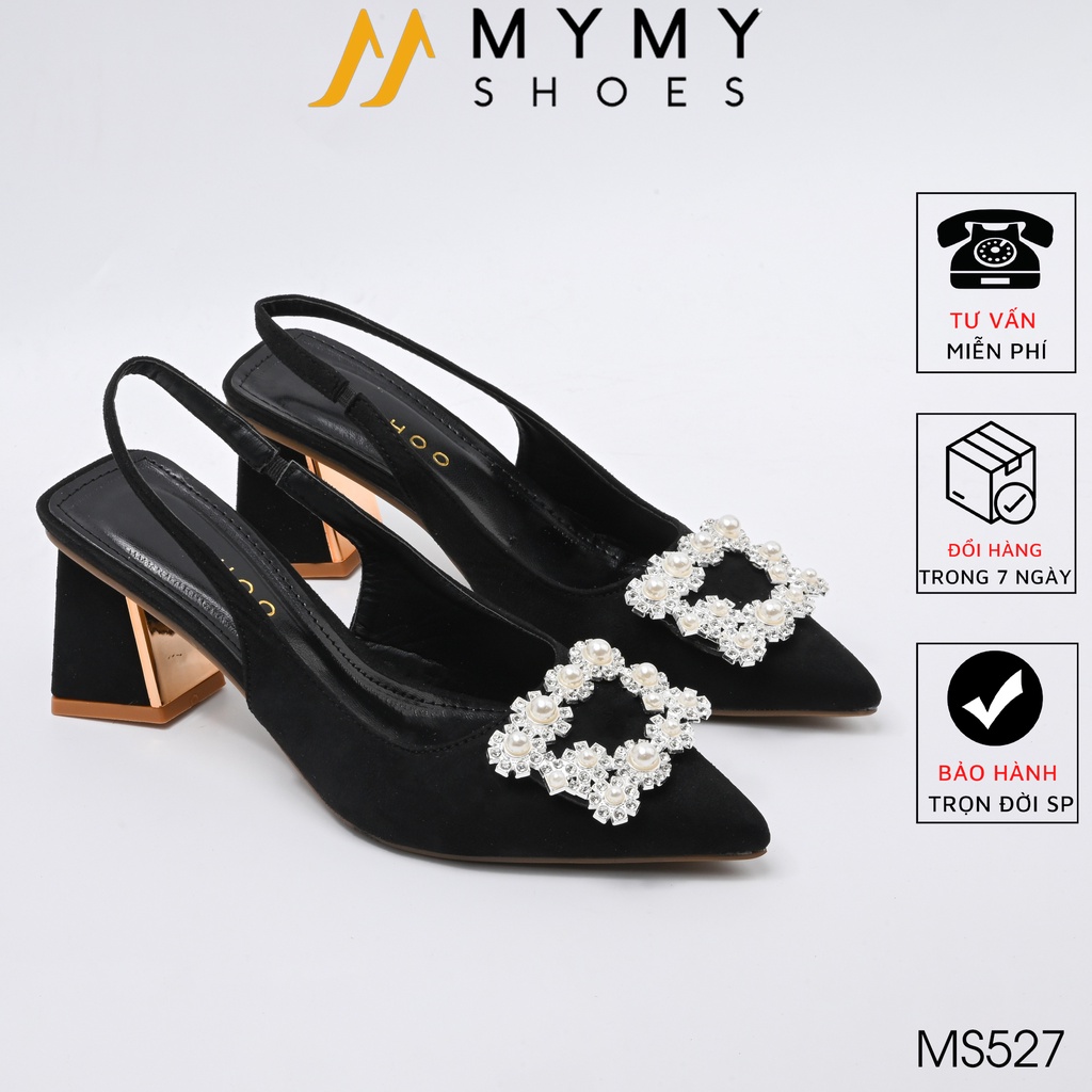 Giày cao gót nữ My My Shoes giầy bít mũi, mũi nhọn gót tứ giác tráng vàng 7p MS527