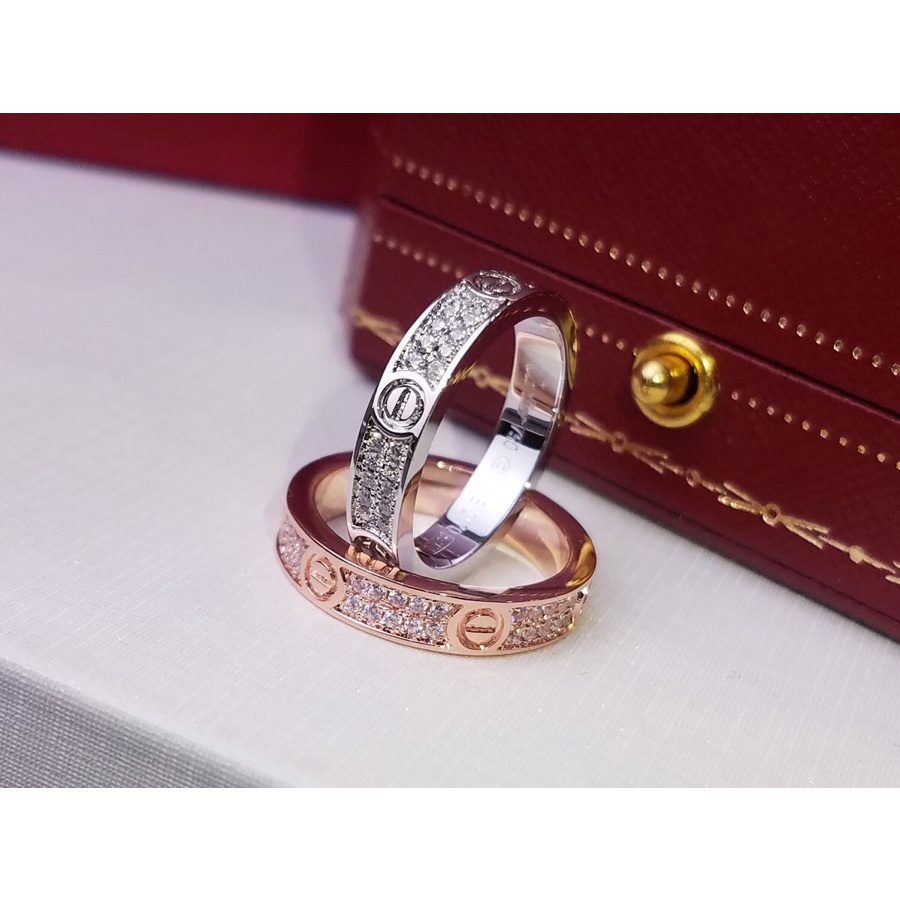 Nhẫn Cặp Mạ Vàng Hồng 18K Đính Kim Cương Nhân Tạo