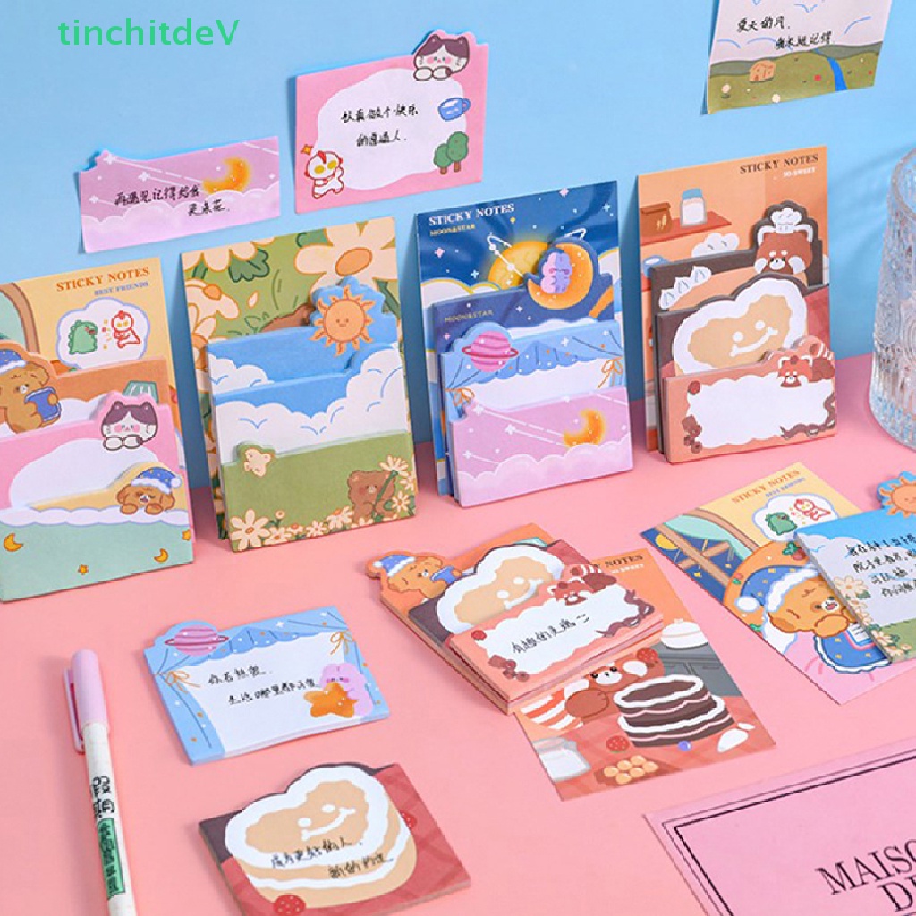 Bộ 90 Tờ Giấy Ghi Chú Tự Dính Hình Thỏ / Gấu Hoạt Hình Dễ Thương