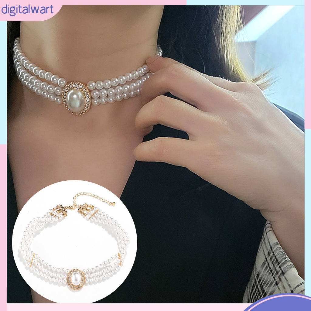 [DIWA] Vòng Cổ Choker Đính Kim Cương Giả Ngọc Trai Giả Thanh Lịch Có Thể Điều Chỉnh Cho Nữ