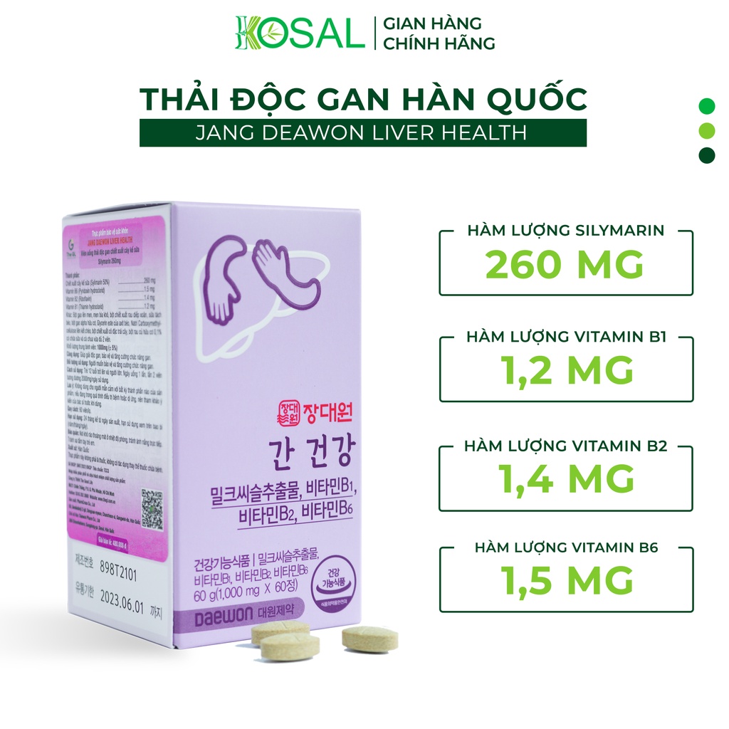 Viên uống giải độc gan Jang Daewon Liver Health Hàn Quốc, Hỗ trợ người bị viêm gan, nóng gan – Hộp 60 viên