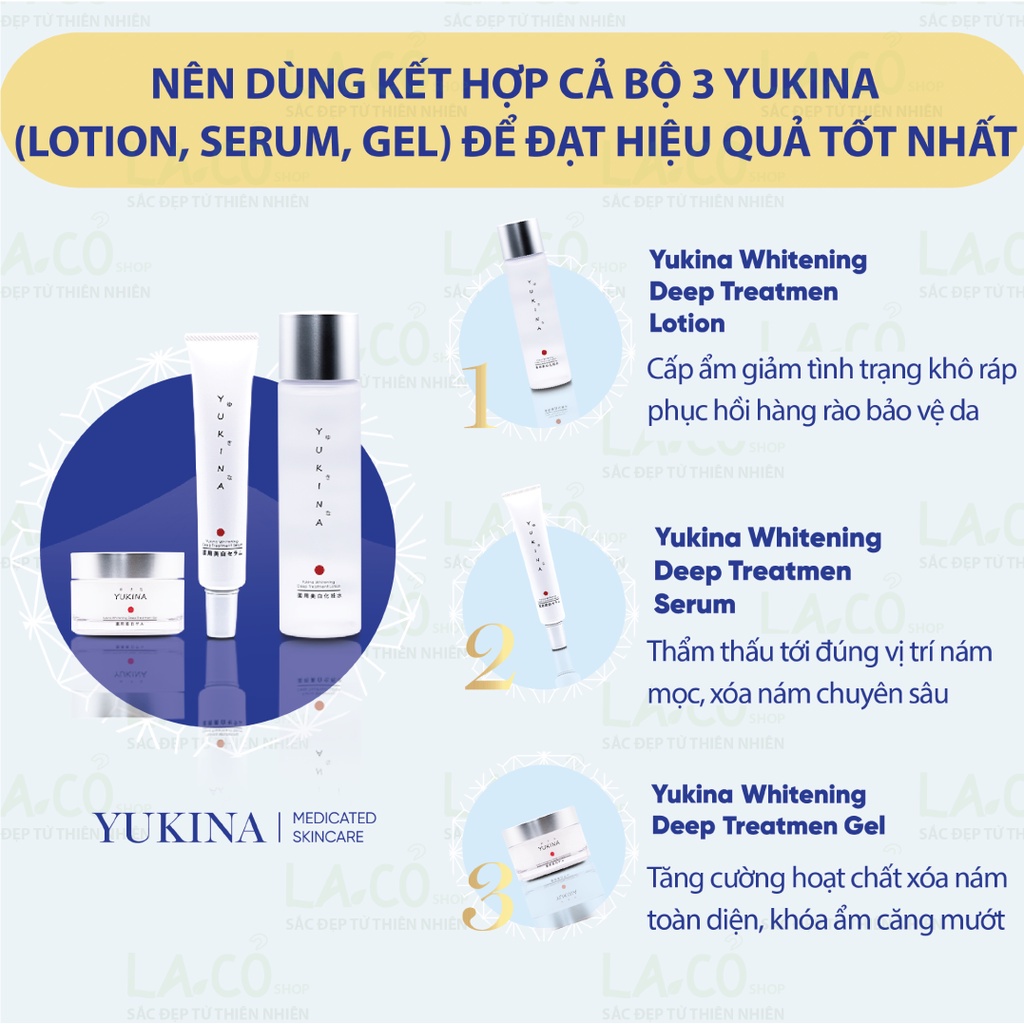 Bộ Kem Dược Mỹ Phẩm Yukina Medicated Skincare Nhật Bản Xóa Nám, Tàn Nhang, Da Trắng Sáng, Cấp Ẩm Sâu, Chống Lão Hóa Da