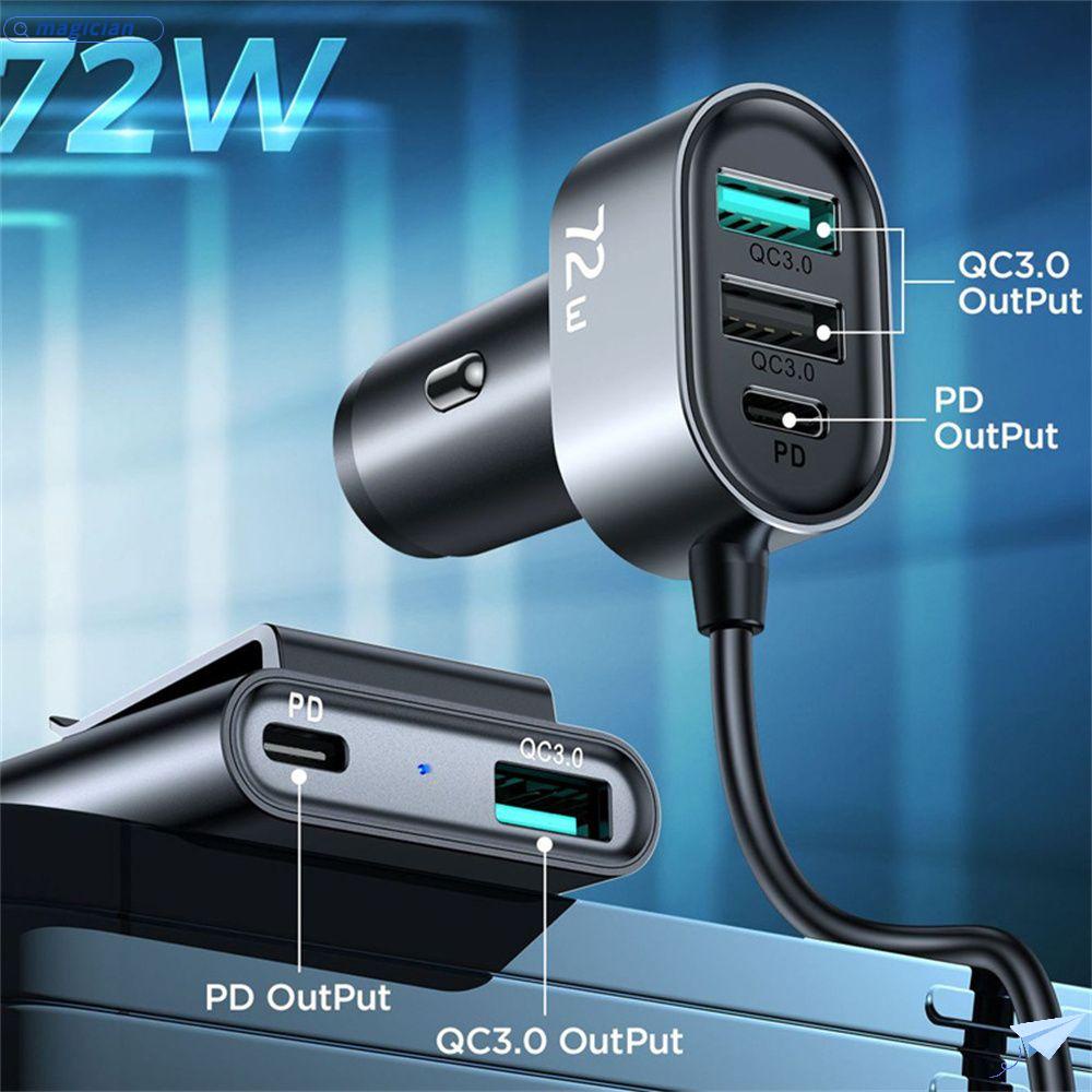 Tẩu Sạc Nhanh 5 Cổng USB Type C &amp; PD 72W Cho Xe Ô Tô
