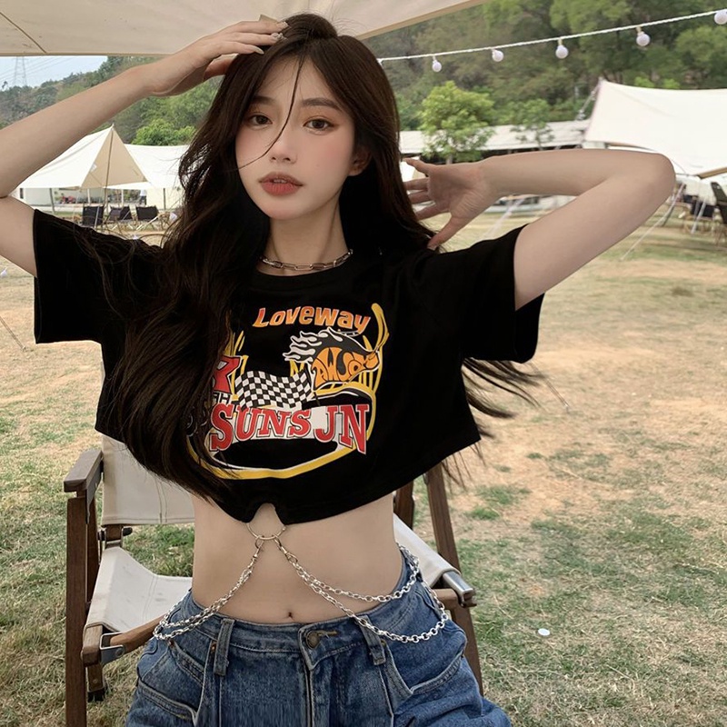 IELGYÁo Croptop In Họa Tiết Phong Cách retro Dễ Phối Đồ Cho Nữ