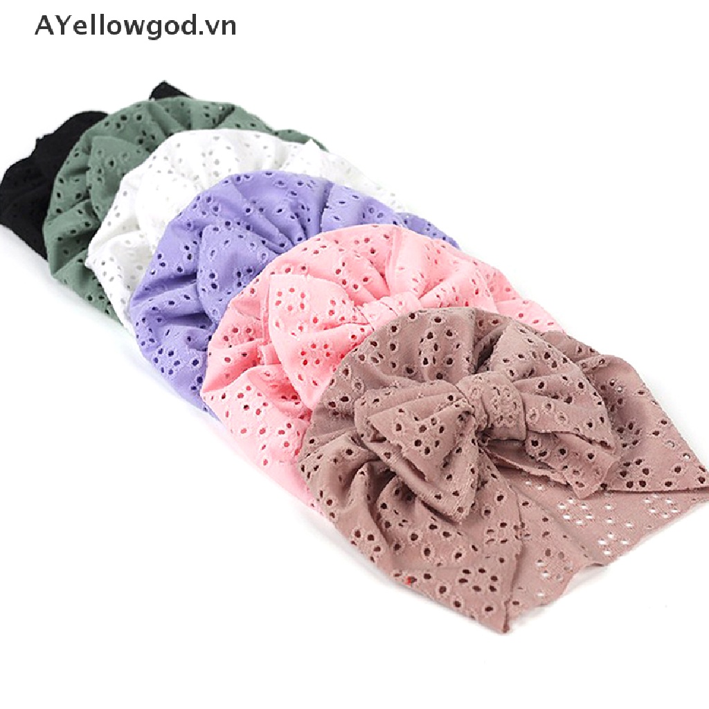 Ayellowgod Mũ Turban Thắt Nơ Mùa Hè Co Giãn Mềm Mại Cho Bé Gái Sơ Sinh.