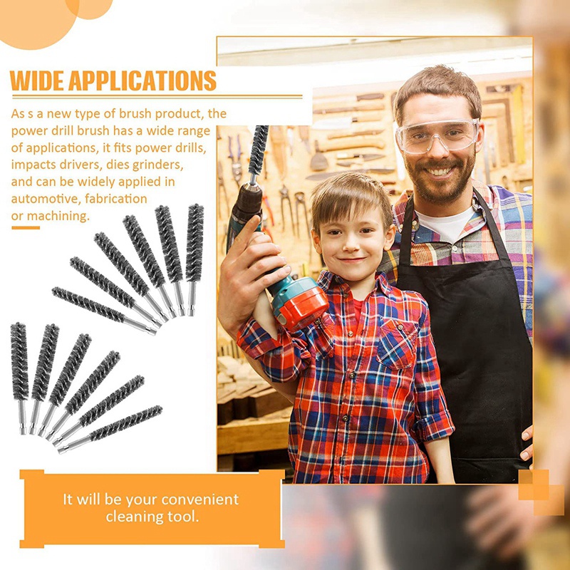 Set 12 Chổi Sợi Thép Không Gỉ Đầu Lục Giác Cho Máy Khoan Điện