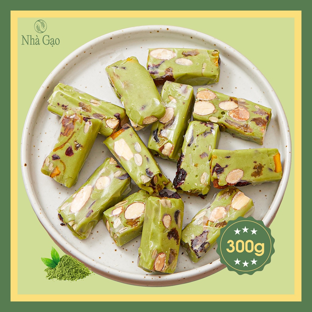 Kẹo nougat Nhà Gạo vị matcha siêu hạt hộp 300gr