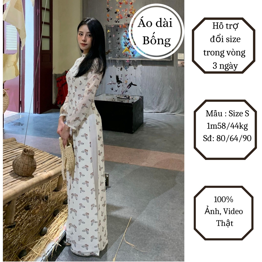 Áo dài truyền thống bốn tà đẹp chất liệu lụa nhật kèm quần, hàng thiết kế may sẵn