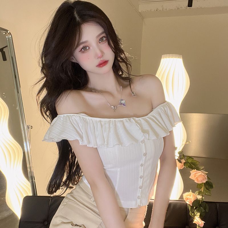 Áo Sơ Mi Ngắn Cổ Vuông Viền Bèo Nhún Ngọt Ngào Thời Trang Mùa Hè Cho Nữ