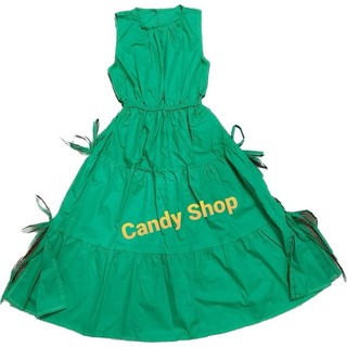 Đầm xanh lụa nhún bèo khoét eo cao cấp