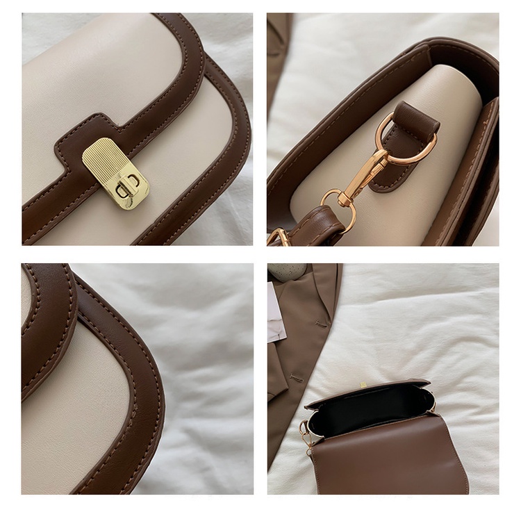 Túi xách nữ đeo chéo phong cách nữ tính thanh lịch khóa xoay có hai màu đen và trắng nâu