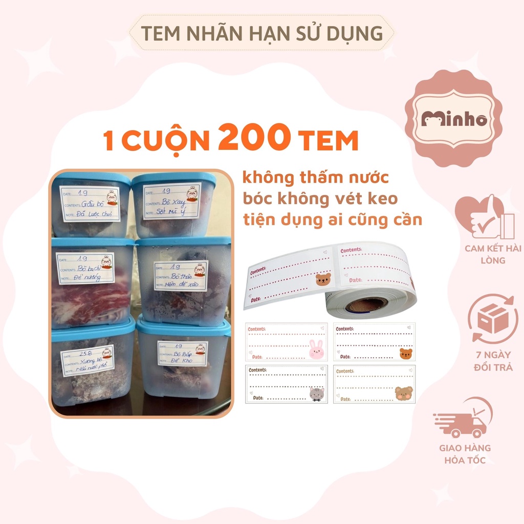 (Không thấm nước - Không dính keo) Tem dán, nhãn dán ghi chú hộp đựng thực phẩm, khay trữ đông trong tủ lạnh