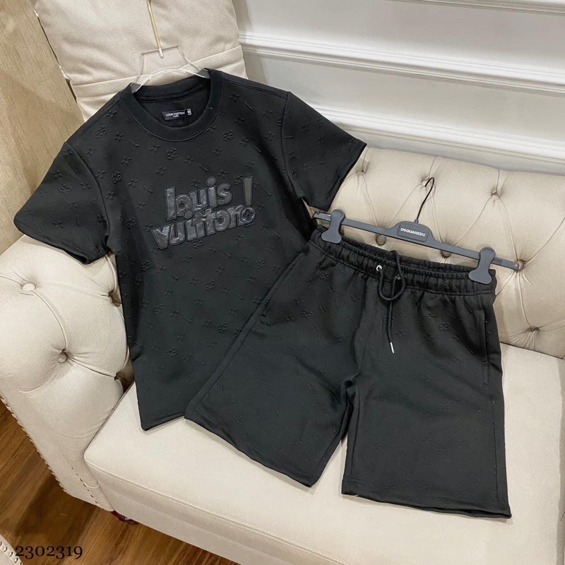 Bồ đồ nam mặc hè Eo Vì vải xốp dệt nổi vân hoa thêu chữ da đen chấm than trước ngực kiểu dáng basic BH08P