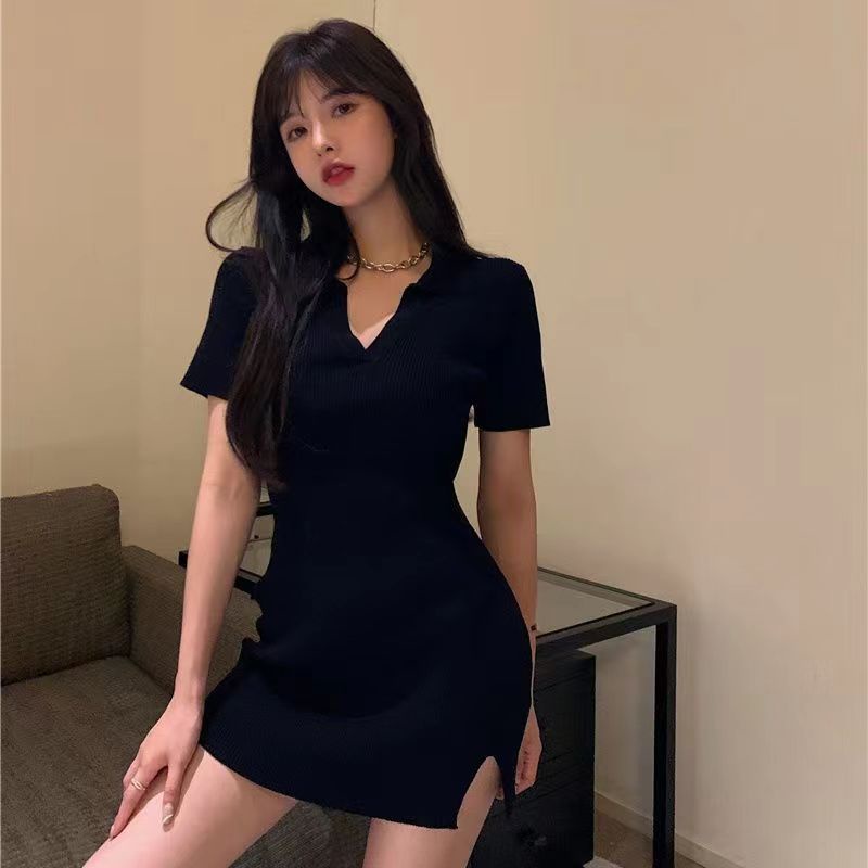 Đầm XINLANYASHE cổ chữ V dáng ôm phong cách Hàn Quốc thời trang quyến rũ cho nữ