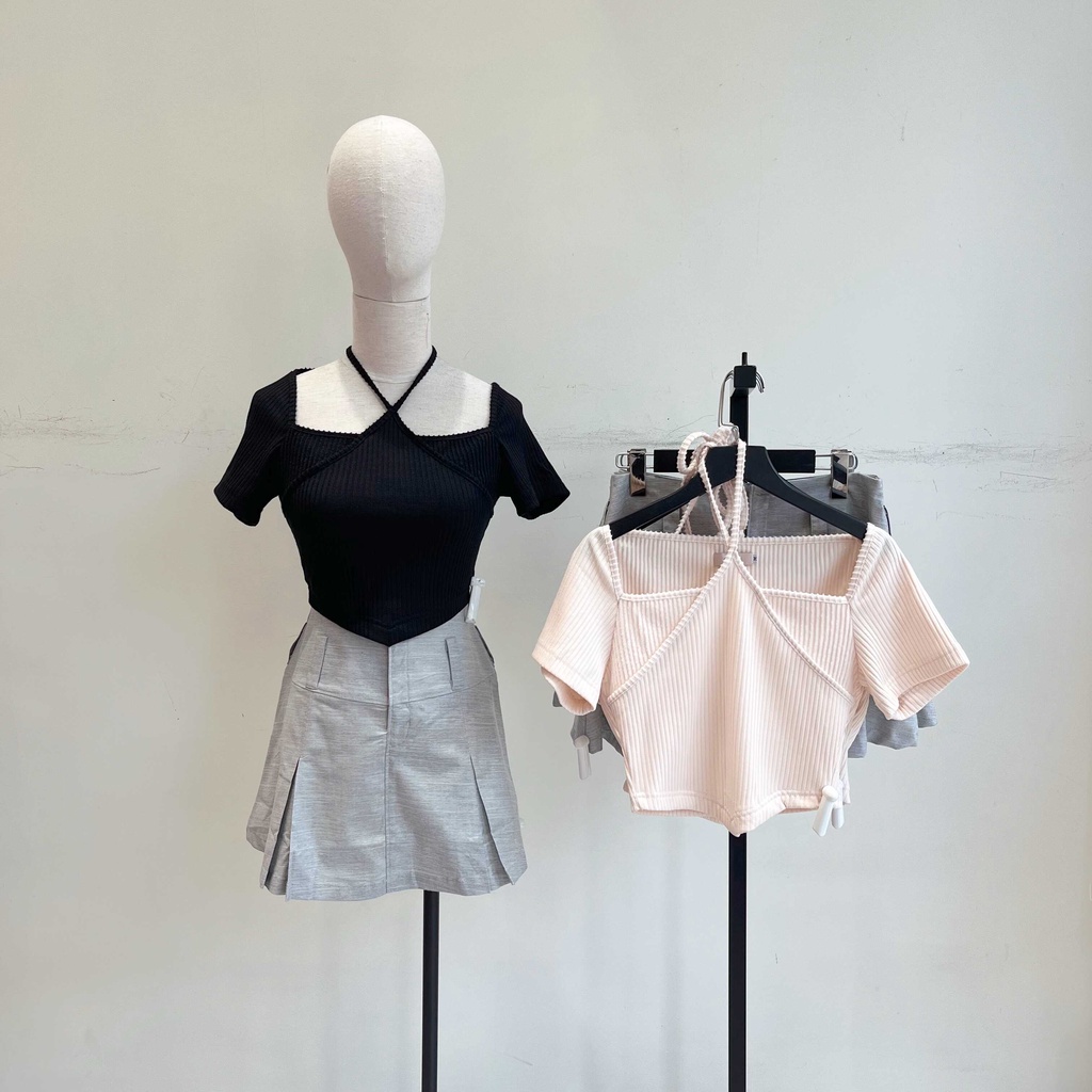 Áo len xù crop top ngắn tay chéo dây | Kayla Top | Secodee | BigBuy360 - bigbuy360.vn