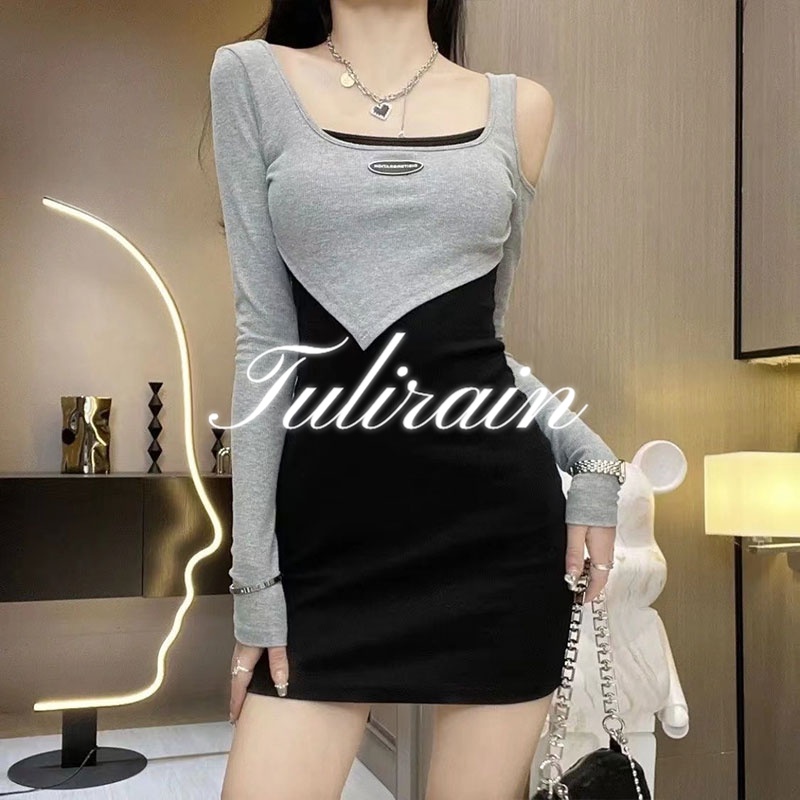 Tulirain Mới Bán Chạy Đầm Ngắn Ôm Dáng Giả Hai Mảnh Độ Co Giãn Cao Không Đều Hợp Thời Trang Cho Nữ