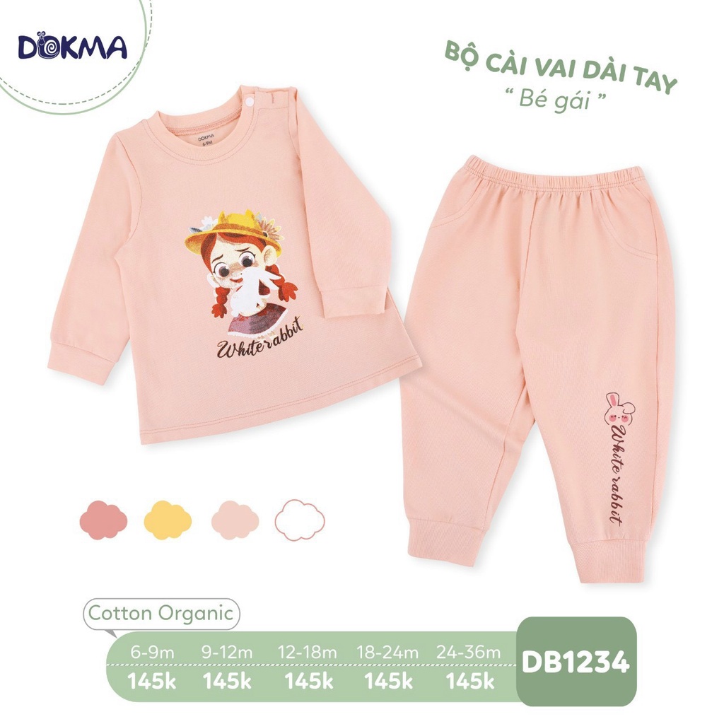 Bộ Dài Tay Cài Vai Dokma Cho Bé Trai/Bé Gái Từ 9-36 Tháng tuổi Vải Cotton Organic