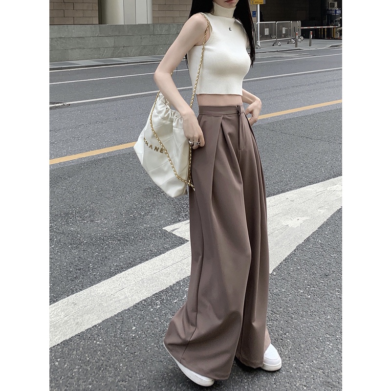 QKOOLE  Quần Dài Lưng Cao Ống Rộng Thời Trang Cho Nữ