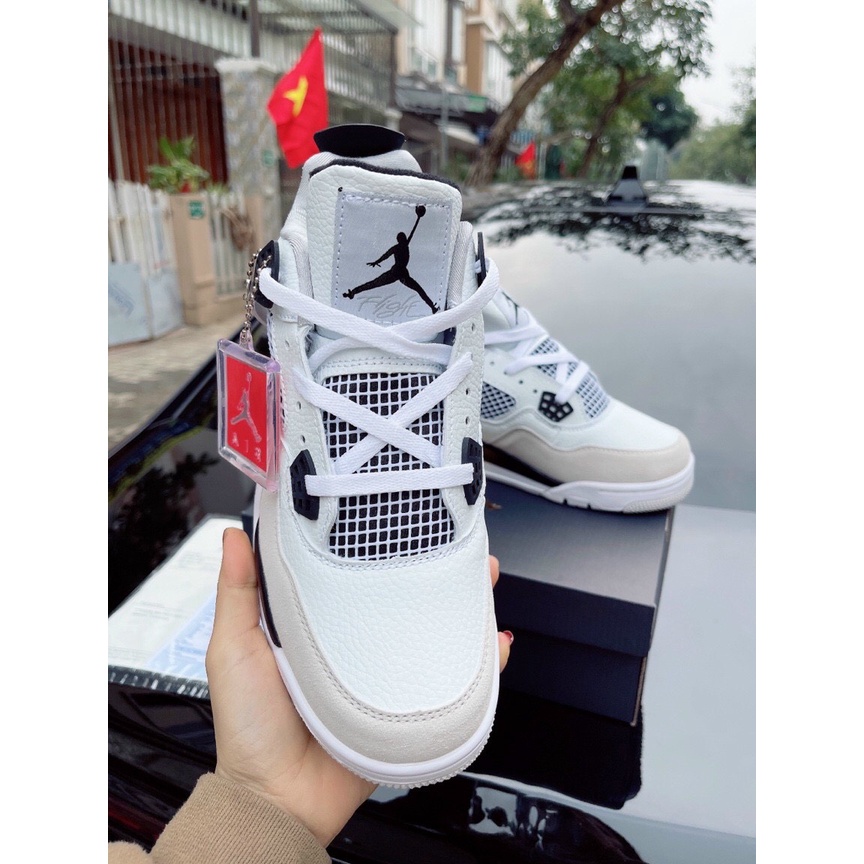 Giày thể thao Sneaker Jordan 4 nam nữ, Giày Sneaker JD4 full trắng cổ lưỡi gà cao hàng đẹp fullbox Seen Sneaker