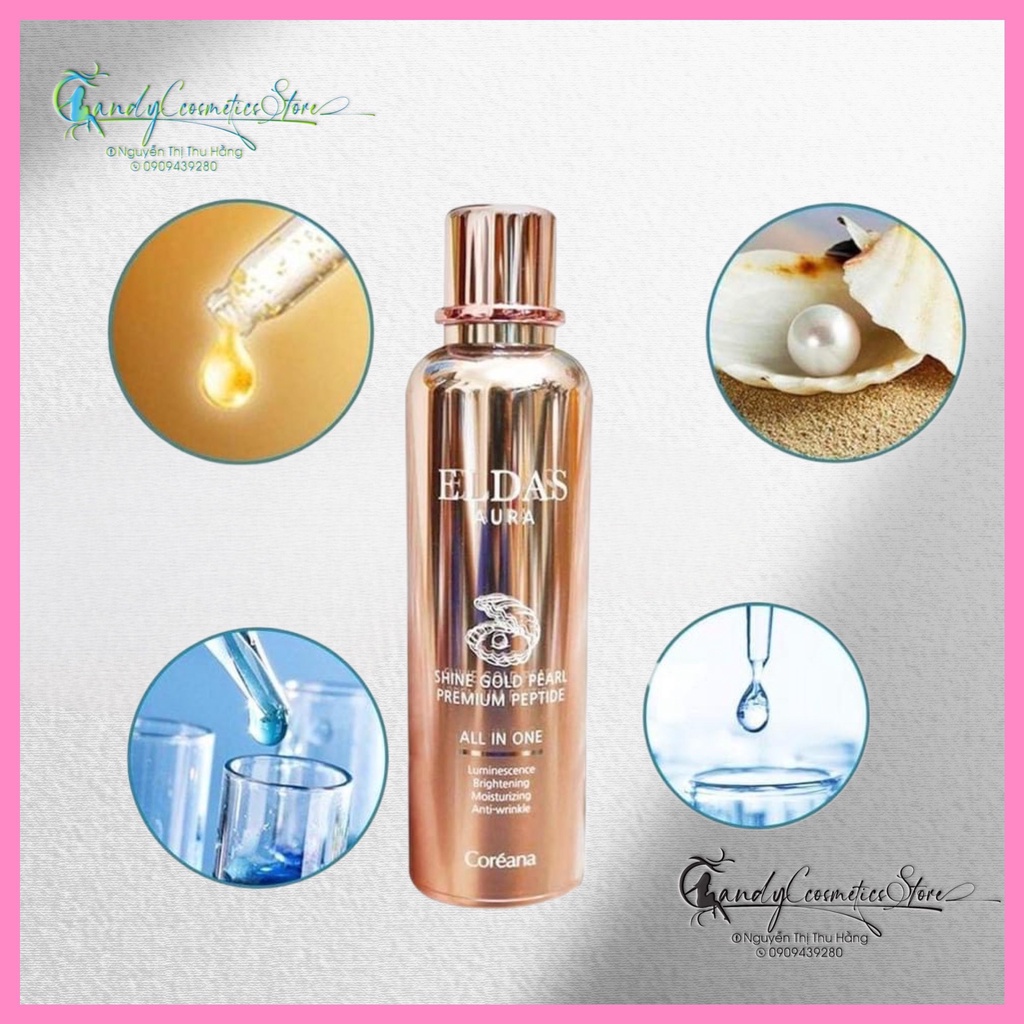 Tinh Chất Tế Bào Gốc Eldas Aura Shine Gold Pearl Premium Peptide All In One Coréana 100ml