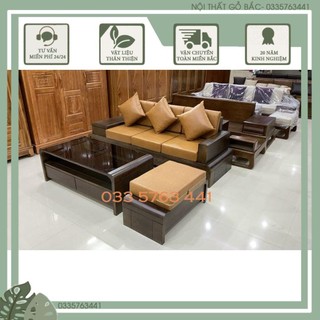 Ghế sôfa kiểu dáng chân bo góc cuốn mềm mại, an toàn với trẻ nhỏ, gỗ sồi nga 100%