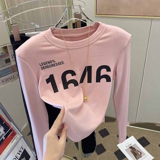 Áo Thun Cotton Cổ Tròn Tay Dài Màu Trơn In Số Thời Trang Thu Đông 2022