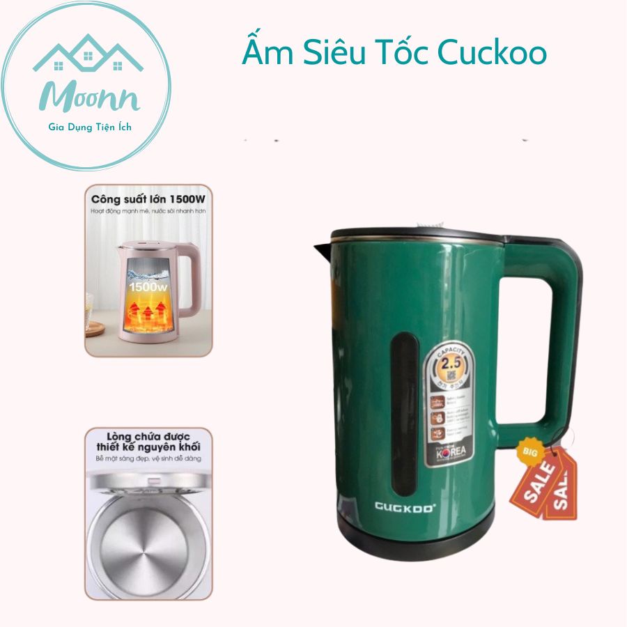 Ấm Đun Siêu Tốc 2 Lớp Cuckoo, Tự Ngắt Điện Khi Sôi, Dung Tích 2.5L, Bảo Hành Lỗi 1 Đổi 1