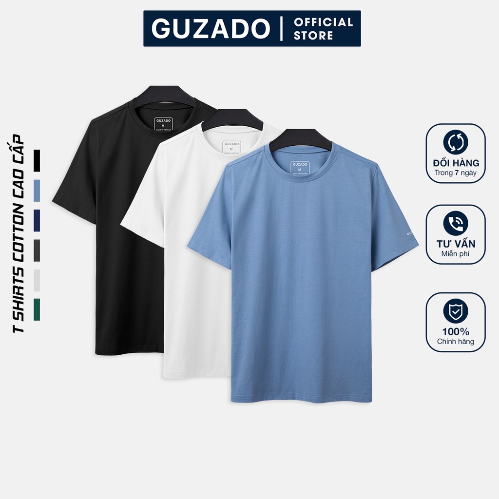 Áo thun nam ngắn tay GUZADO phông cotton basic trơn,không bai xù,thấm hút tốt,form rộng rãi thoải mái GTS1