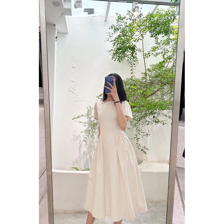 [6 màu] Đầm midi dáng dài hở vai 1 bên nhún eo tay ngắn thời trang GAGO GG4259/GG4258/GG4257/GG4256/GG4228/GG4244