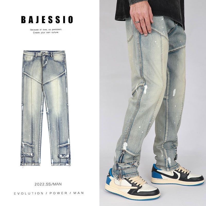 Quần Jeans Nam Nữ vẩy sơn kiểu dáng mới 2023