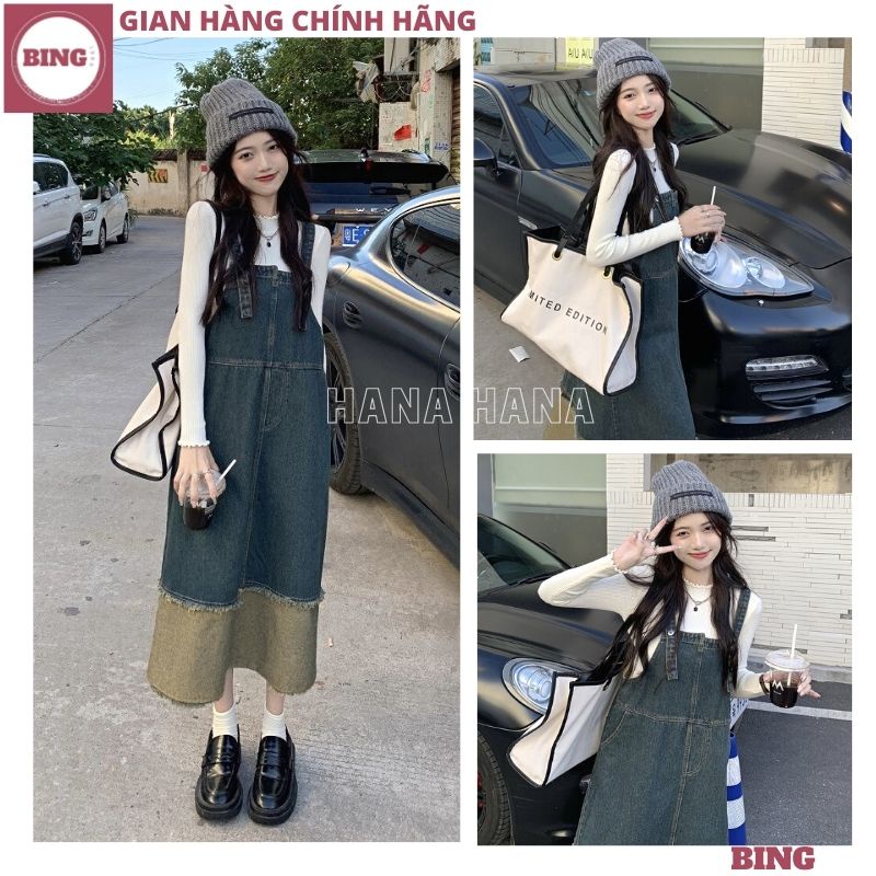 Váy Yếm Jean Dáng Dài Phối 2 Màu Tiểu Thư Mẫu Mới Xuân Hè, Quần Váy Denim Rách Gấu Phong Cách Đường Phố freestyle - BING