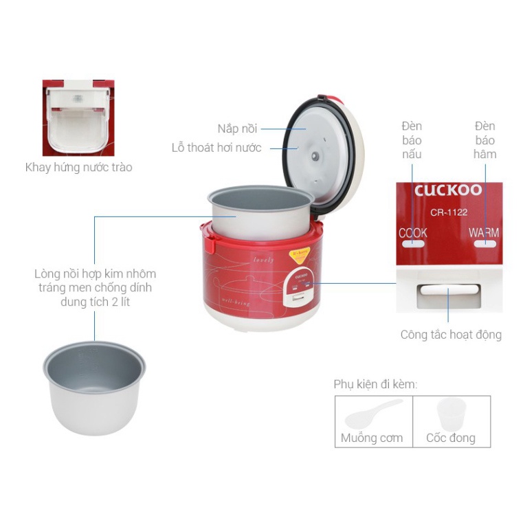 Nồi Cơm Điện Cuckoo CR1122 2.0 Lít 2L Hàng Chính Hãng  - Hanitech Store
