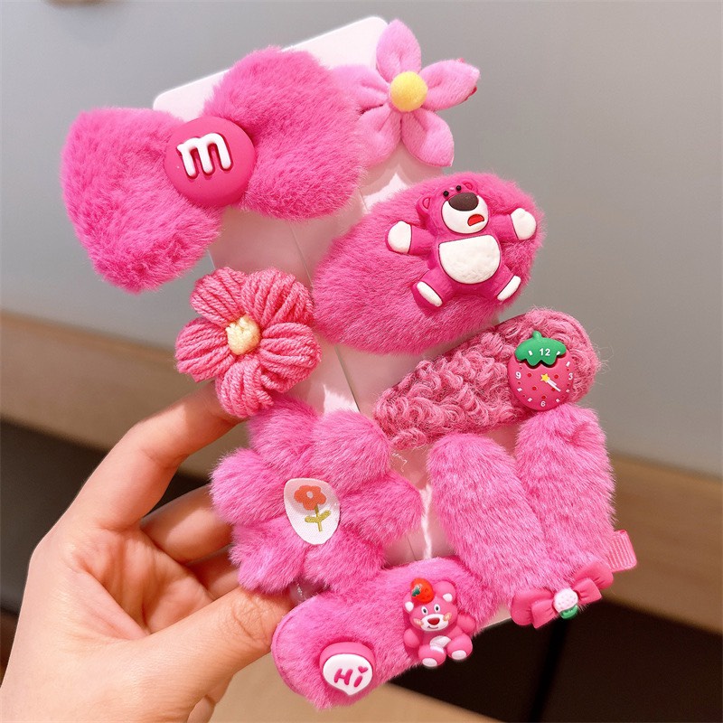 Set kẹp tóc 8 món gấu dâu hồng lotso xinh xắn dễ thương cho bé gái