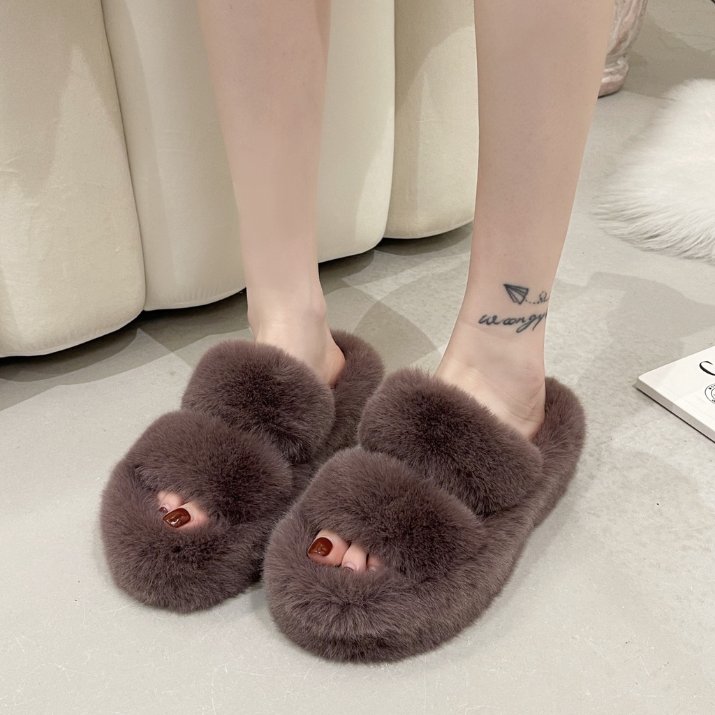 Dép Lông Xù Quai Ngang Đế Dày Thời Trang Thu Đông Hàn Quốc mt01