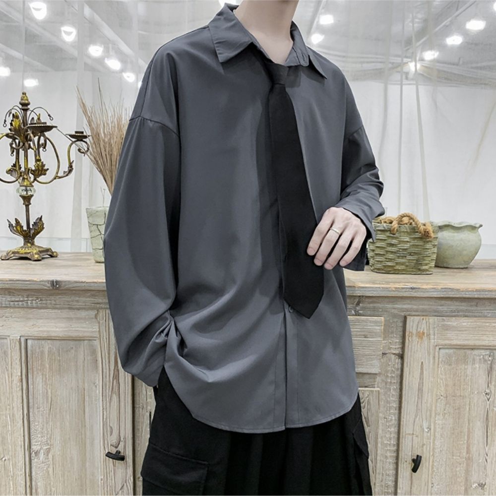 Mẫu mới áo sơ mi dài tay unisex trơn tặng kèm Cravat dáng rộng cá tính SOZO AO SOMI 9000020C