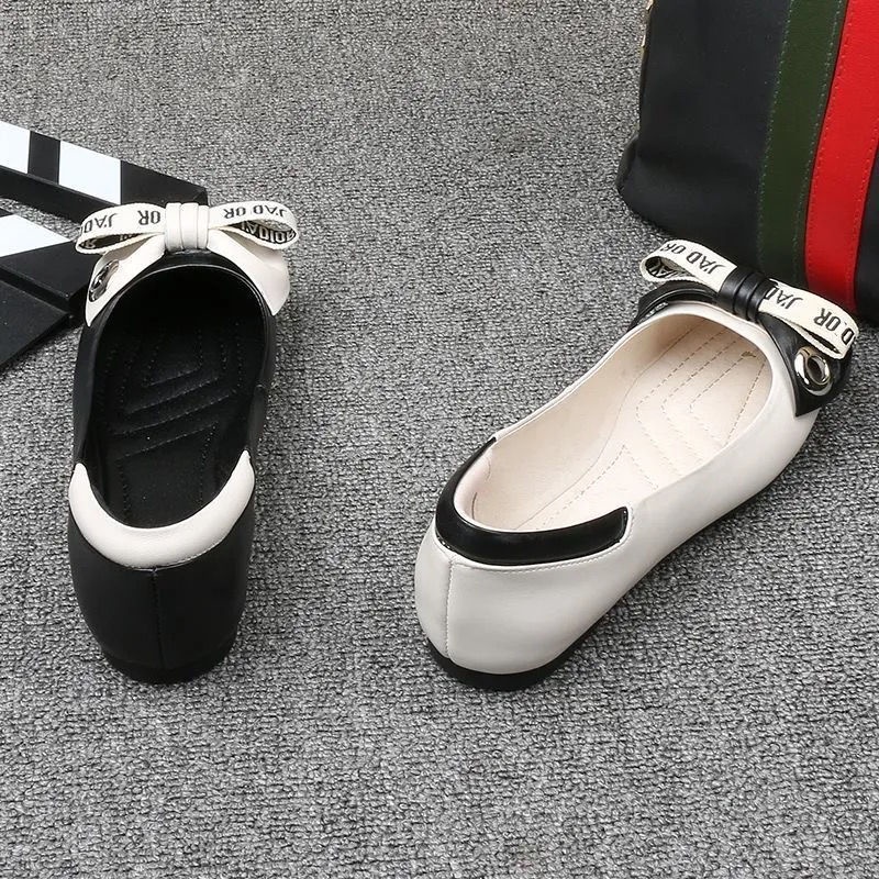 Giày Búp Bê Da Mũi Vuông Đính Nơ Thời Trang Cho Nữ