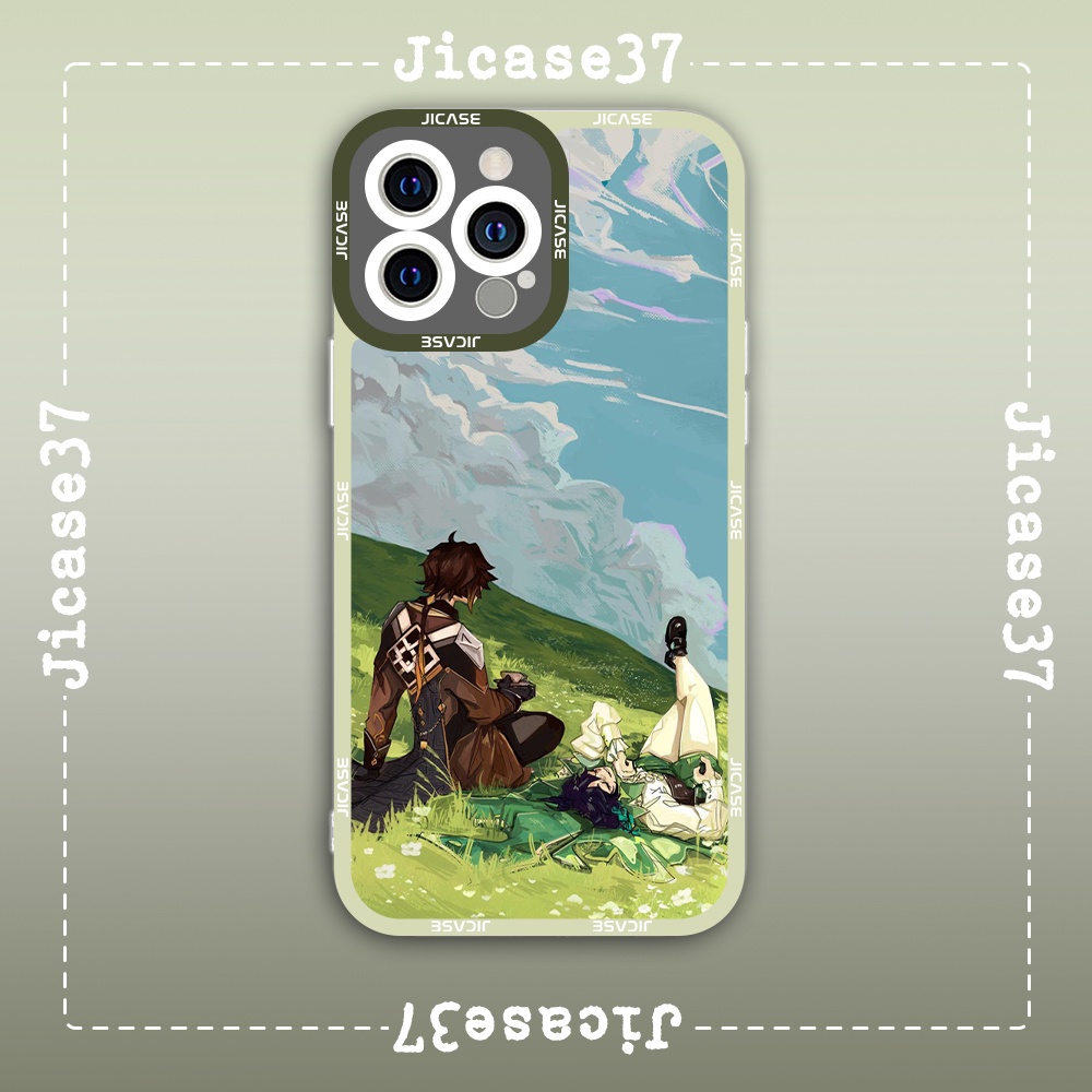 Ốp lưng iphone samsung xiaomi oppo cạnh vuông Jicase JMcase Genshin Impact Zhongli x Venti Game